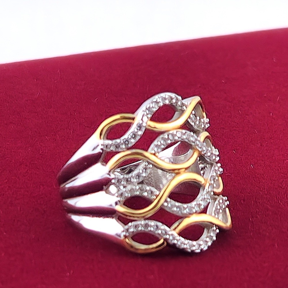 RSC Two Tone CZ Wave Openwork Statement Ring Size 9